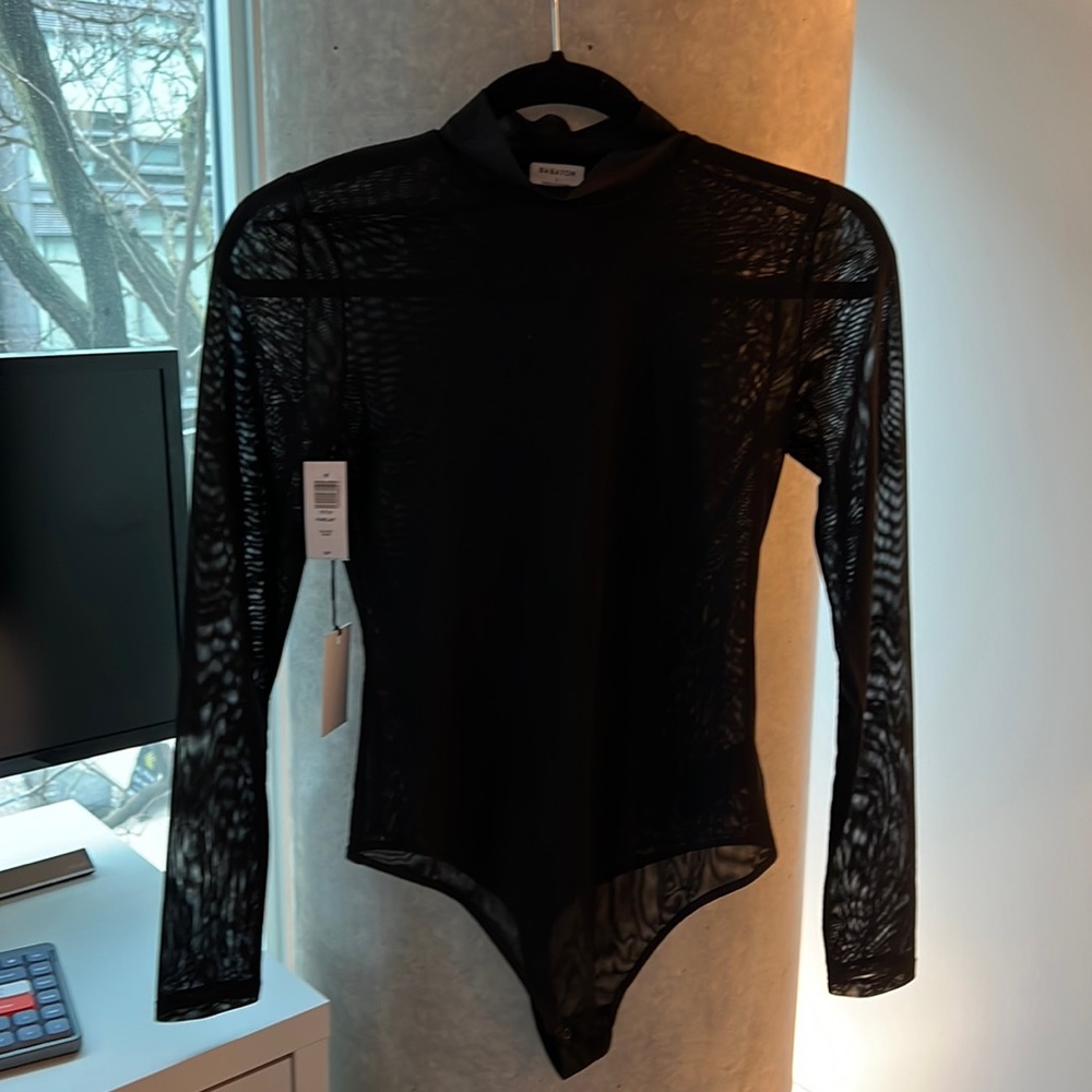 NWT sheer black Babaton leotard size small